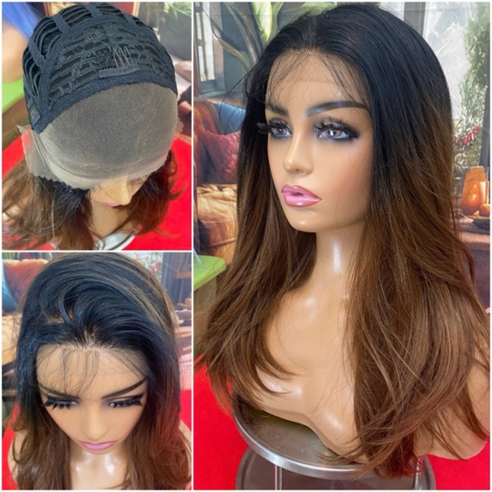 Black brunette, free part full lace front wig